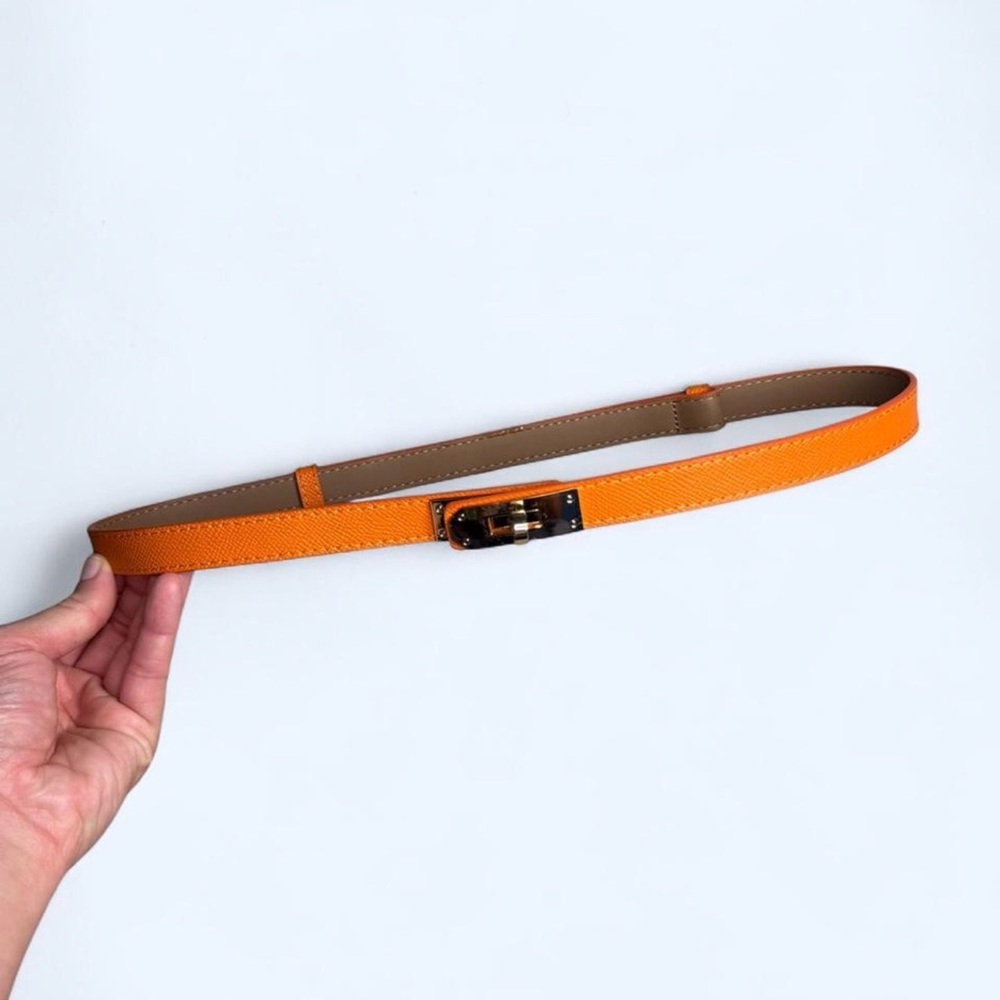 Orange Leather Belt with Gold Buckle